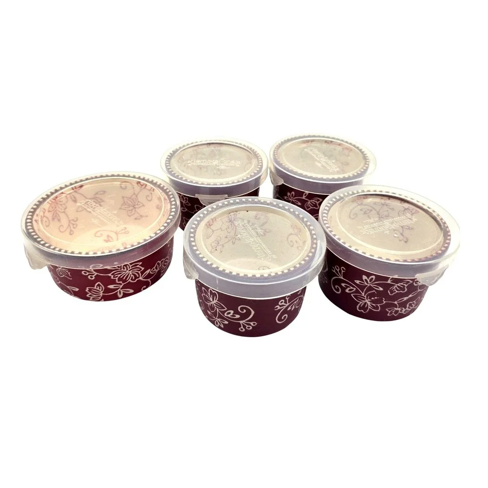 Temp-tations by Tara Floral Lace Cranberry Red Ramekin Set with Lids 5pc 5oz K2
